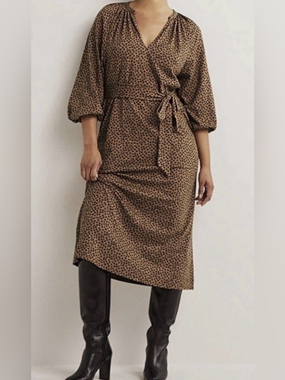 Boden Notch Neck Jersey Midi Brown Printed Wrap Midi Dress NO TIE size 10
